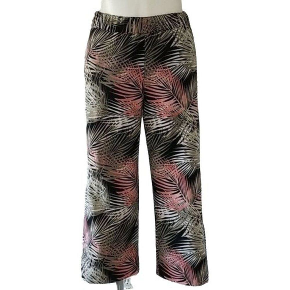 White House Black Market Feather Print Split Wide Leg Crop Pants Women's Size 2